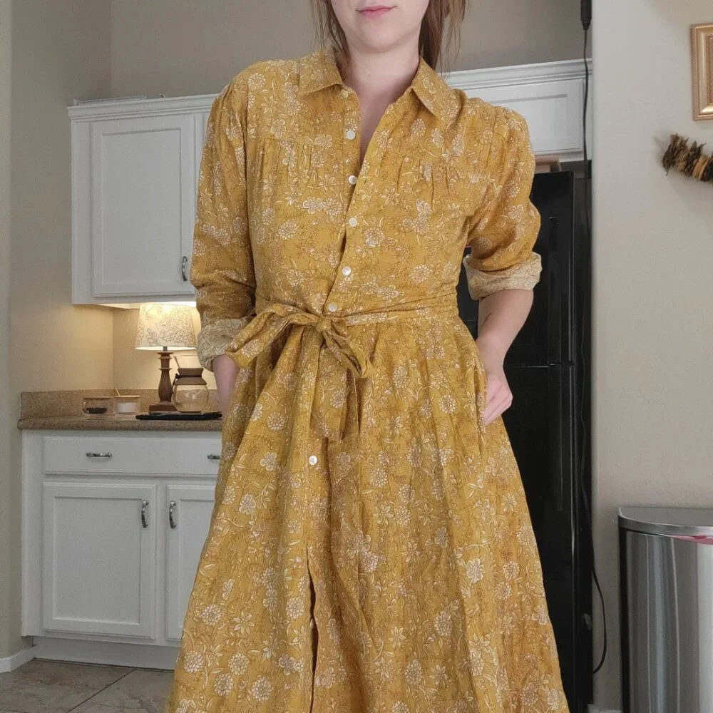 NWT Downeast Mustard Yellow Floral Cotton Midi Dress Size M - Picture 2 of 10
